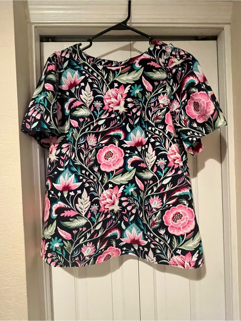 crown & ivy Floral Short Sleeve Top - Pink, Teal & Black